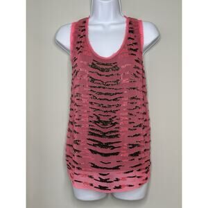 Elie Tahari Silk Beaded Tank Womens M Pink Brown Tiger Stripe Office Career Work